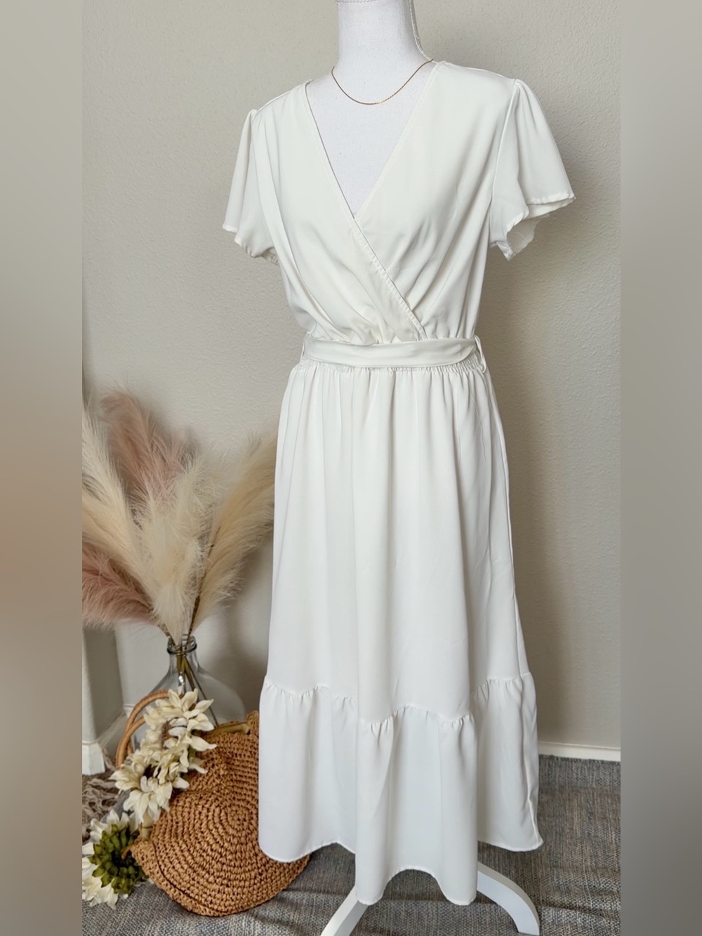 White v-neck Dress - wedding / bridal